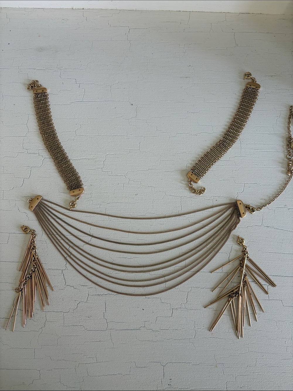 CAbi Gold Multi-Row Draped Chain Necklace with Fringe